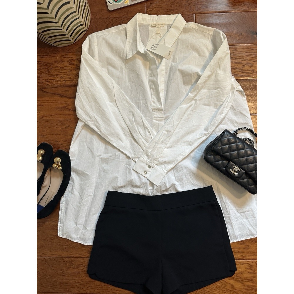 Eileen Fisher Organic Cotton Poplin Classic Collar Tunic White L F3AJH-T6069M